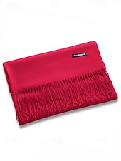 ieftine Accesorii de Crăciun-Eșarfă de Crăciun pentru femei, cu aspect de cașmir, șal de iarnă moale din imitație de cașmir cu ciucuri, eșarfă caldă de culoare uni pentru sărbători, exterior și purtare zilnică