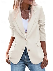 cheap Blazers &amp; Suits-Women's Blazer Comfortable Pocket Buttons Active Plain Outdoor Vacation Going out Weekend Regular Turndown Regular Fit Long Sleeve Outerwear Black White Wine Fall Winter