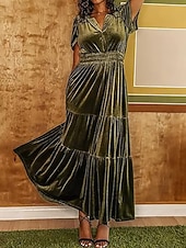 olcso Buliruhák-Női Midi ruha Karácsonyi ruha Bársony ruha Party ruha Koktélruha Elegáns Modern Parti Születésnap Estély Normál Sima Rövid ujjú V-alakú Bor Katonai zöld Sötétkék Sötétzöld Tavasz Ősz