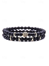 cheap Men's Jewelry-Men's Christmas Gift Natural Stone Beaded Bracelet Set, Multi-Color, Unique Matte &amp; Polished Stones, Stylish Accessory for Holiday Parties, Casual Wear and Festive Occasions