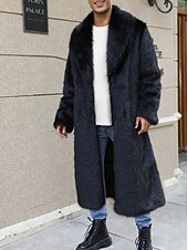 halpa Miesten takit-Miesten Talvitakki Tekoturkis Loma Päivittäin Pidä lämpimänä Fleece Syksy Talvi Tavallinen Muoti Katutyyli Kauluskäänne Pitkä Musta Valkoinen Keltainen Jackets