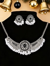 voordelige Dames ketting-Zilveren parelchoker sieradenset voor dames voor kerstfeest, vintage kristallen ketting en oorbellenset voor feestdagen &amp;elegante avondevenementen