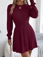 economico Abiti in maglia-Per donna Mini Abito Abiti in tessuto di lino e policotone Abito in maglia Moderno Quotidiano Natale Uscire Vestibilità regolare Semplice Manica Lunga Girocollo Nero Vino Grigio Autunno Inverno