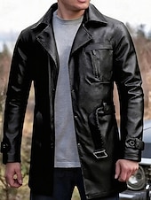 preiswerte Kunstlederjacke-Herren Kunstlederjacke Bikerjacke Motorradjacke Urlaub Täglich Winddicht Warm Tasche Frühling Herbst Einfach Mode Klassisch Revers Regulär Schwarz Kaffee Jacken