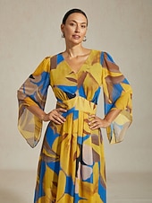 שמלת מקסי לנשים שיפון הדפס פרחוני מופשט שקוף זורם קז'ואל יעד חתונה אורחת חופשה טיולים נופש אביב קיץ סתיו זול שמלות פרחוניות-שמלת מקסי לנשים שיפון הדפס פרחוני מופשט שקוף זורם קז'ואל יעד חתונה אורחת חופשה טיולים נופש אביב קיץ סתיו