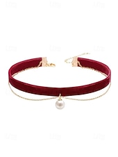 abordables Collier pour femme-Collier ras du cou en velours pour femme avec pendentif cœur rouge - élégante chaîne dorée à double couche pour Noël et les fêtes de fin d'année