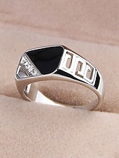 billige Menns smykker-Herrering i legering med svart onyx og zirkondetaljer, vintage geometrisk statement-smykke for fester, bryllup og hverdagsbruk