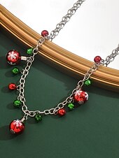 tanie Naszyjnik damski-damski świąteczny naszyjnik ze stopu z czerwonymi i zielonymi dzwoneczkami, ozdobą w kształcie płatka śniegu, idealny do świątecznej mody i jako prezent