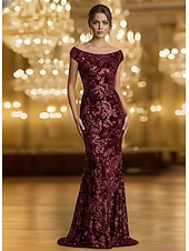 billiga Mermaid kvällsklänningar-Sjöjungfru trumpet Golvlång Pärlbroderad Formell klädsel Klänning för brudens mor Balklänningar Kvälls klänningar Balklänning Formell klädsel Elegant glittrande Kändis Stil Långärmad Över axeln