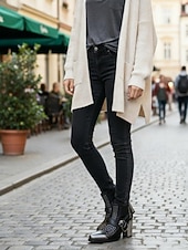 billige Ankel støvler-Svarte gotiske ankelstøvletter fra 1980-tallet til dame med hodeskallespenne og nagler, punkstøvletter med grov hæl til halloween-fester og kvelder ute