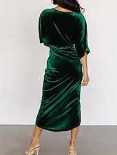 Damen Midikleid Samtkleid Partykleid Cocktailkleid Mode Modern Party Abendgesellschaft Normale Passform Einfach Halbarm V Ausschnitt Schwarz Wein Dunkelgrün Kamel Herbst Winter preiswerte abendkleider-Damen Midikleid Samtkleid Partykleid Cocktailkleid Mode Modern Party Abendgesellschaft Normale Passform Einfach Halbarm V Ausschnitt Schwarz Wein Dunkelgrün Kamel Herbst Winter