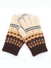 Недорогие Мужские перчатки-мужские рождественские перчатки для сенсорных экранов – теплые перчатки на флисовой подкладке с скандинавским вязаным рисунком – многоцветные варианты – идеально подходят для подарков на праздники и зимних мероприятий