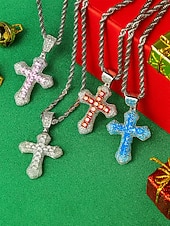 Недорогие Мужские украшения-Мужское рождественское ожерелье-крест из сплава, разноцветное, с искрящимся кристаллом, стильный аксессуар для праздничных вечеринок и повседневной носки