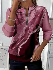ieftine Artă și design topuri-Pentru femei Hanorac pulover Hanorace cu fermoar Fermoar Imprimeu Grafic Abstract Modă Casual Manșon Lung Stil Nautic Topuri obișnuite Stradă Zilnice Albastru piscină Roșu-aprins Mov Maro Trifoi