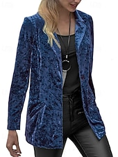 Damen Blazer Samtblazer Bequem Tasche Knöpfe Mode Einfach Party Party / Abend Regulär Umlegekragen Normale Passform Langarm Oberbekleidung Marineblau Schwarz Wein Frühling Herbst preiswerte Blazer & Anzüge-Damen Blazer Samtblazer Bequem Tasche Knöpfe Mode Einfach Party Party / Abend Regulär Umlegekragen Normale Passform Langarm Oberbekleidung Marineblau Schwarz Wein Frühling Herbst