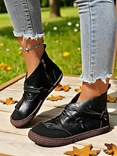 cheap Ankle Boots-Women's Vintage Coffee Faux Leather Booties with Side Zipper – Comfortable Ankle Boots for Casual Wear, Outdoor Walks and Everyday Outfits