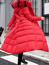 billiga Dunjackor-Dam Vinterkappa Dun Hoodiejacka Håller värmen Bekväm Dragkedja Ficka Aktiv Ledigt Slät Utomhus Semester Utekväll Helgen Lång Huva Normal Långärmad Ytterkläder Svart Vit Rubinrött Höst Vinter