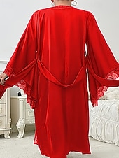 Χαμηλού Κόστους Γυναικεία Πιτζάμες Onesies-Γυναικεία Πυτζάμες Σαλόνια Νυχτικιά Ολόσωμες Φόρμες Ζεστό Μοντέρνα Σέξι Μονόχρωμες Σατέν Μεταξωτές Πιτζάμες Πιτζάμες Κορδόνι Δαντέλα Σπίτι Μακρυμάνικο Λαιμόκοψη V