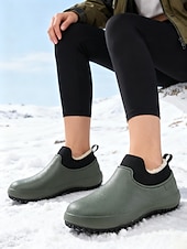  Damskie, zielone, wodoodporne, wsuwane buty zimowe z ciepłą, polarową podszewką – wytrzymałe, antypoślizgowe buty do ogrodu i chodzenia na świeżym powietrzu