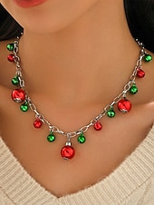 tanie Naszyjnik damski-damski świąteczny naszyjnik ze stopu z czerwonymi i zielonymi dzwoneczkami, ozdobą w kształcie płatka śniegu, idealny do świątecznej mody i jako prezent