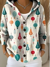 cheap Open Front Cardigan-Women's Sweater Daily Floral Hooded Print Long Sleeve Regular Tops Knit Daily White Light Green Spring Fall