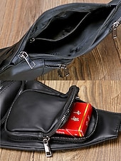 baratos Bolsas para Homem-bolsa tiracolo masculina de couro premium - mochila tiracolo estilosa com vários zíperes para uso diário, viagens e atividades ao ar livre