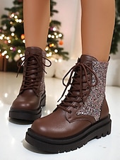 Botas de combate con purpurina roja para mujer: botines con cordones brillantes para mujer, ideales para Navidad, fiestas de invierno y salidas festivas. abordables Zapatos de Navidad para Mujeres-Botas de combate con purpurina roja para mujer: botines con cordones brillantes para mujer, ideales para Navidad, fiestas de invierno y salidas festivas.