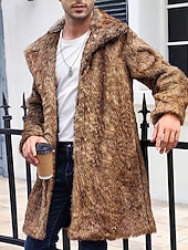 preiswerte Herrenjacken &amp; Herrenmäntel-Herren Winterjacke Kunstpelzmantel Urlaub Täglich Thermowarm Fleece Herbst Winter Einfach Mode Streetwear Revers Lang Kamel Dunkelgrau Schwarz Weiß Gelb Jacken