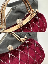 tanie Torby na ramię-Damska aksamitna pikowana wieczorowa torebka z diamentowymi akcentami – elegancka torebka na ramię na świąteczne przyjęcia, spotkania i specjalne okazje