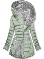 Недорогие Повседневная парка-Жен. Зимнее пальто Парка Сохраняет тепло Удобный Молния Карман На каждый день Полотняное плетение Отпуск На каждый день На выход Длинная Капюшон Стандартный Длинный рукав Верхняя одежда