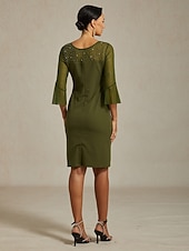  Dam Midiklänning Sheath Dress Elegant Normal Ensfärgat Halvlång ärm Rund hals Oliv