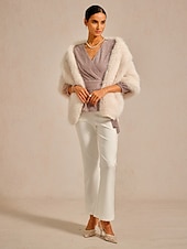 baratos Blusas Simples-Mulheres Blusa gravata na frente Metálico Elegante Manga Longa Decote V Tops regulares Convidado do casamento Roupas para encontros noturnos Traje para coquetel Rosa Verão Primavera Outono Inverno