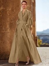 abordables Combinaisons pour maman-Combinaison Ensemble Robe Mère de la Mariée Longueur de Sol Manches Longues V Cou Élégante Invité de Mariage avec Ruching Couleur Unie