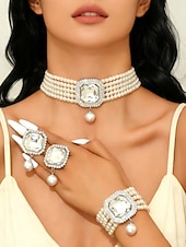 levne Svatba ACC-Dámská sada 3 šperků s perlami a zelenými drahokamy, vintage choker, náramek &amp;prsten na vánoční večírky, vánoční dárky &amp;elegantní večery