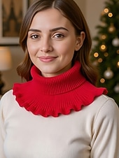 abordables Foulards pour femmes-Col côtelé en acrylique de Noël pour femme – confortable et élégant avec des bords volantés, disponible en plusieurs couleurs, parfait pour les vacances d'hiver et les occasions festives