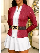cheap Sports Christmas-Christmas Women&#039;s Geometric Santa Claus Sport Shirt Tennis Shirt Tennis Top Long Sleeve Zipper Floral UPF50+ UV Resistant High Elasticity Moisture Wicking Breathable Volleyball Tennis Golf High Neck