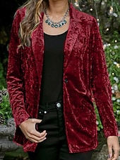 Damen Blazer Samtblazer Bequem Tasche Knöpfe Mode Einfach Party Party / Abend Regulär Umlegekragen Normale Passform Langarm Oberbekleidung Marineblau Schwarz Wein Frühling Herbst preiswerte Blazer & Anzüge-Damen Blazer Samtblazer Bequem Tasche Knöpfe Mode Einfach Party Party / Abend Regulär Umlegekragen Normale Passform Langarm Oberbekleidung Marineblau Schwarz Wein Frühling Herbst