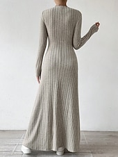 levne Svetrové šaty-Dámské Svetrové šaty Elegantní Na běžné nošení Měkké Čistá barva Rýhovaný Do V Pletený Dlouhý rukáv Běžné topy Plést Venkovní Denní Víkend Černá Trávová zelená Podzim Zima