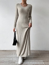 levne Svetrové šaty-Dámské Svetrové šaty Elegantní Na běžné nošení Měkké Čistá barva Rýhovaný Do V Pletený Dlouhý rukáv Běžné topy Plést Venkovní Denní Víkend Černá Trávová zelená Podzim Zima