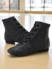 voordelige Oefen-dansschoenen-Gouden veterjazzdansschoenen voor dames, professionele leren enkellaarsjes met zachte zool voor podiumoptredens &amp; oefening