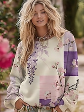Pentru femei Pullover Hanorace Floral Modă Șic Stradă Casual Manșon Lung Rotund Topuri obișnuite Zilnice Casual Imprimeu Mov Primăvară Toamnă ieftine Topuri florale-Pentru femei Pullover Hanorace Floral Modă Șic Stradă Casual Manșon Lung Rotund Topuri obișnuite Zilnice Casual Imprimeu Mov Primăvară Toamnă