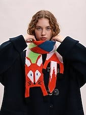 abordables Foulards pour femmes-Écharpe en tricot de renard pour femme, cache-cou d'hiver en forme d'animal mignon, châle de dessin animé doux et coloré pour vêtements décontractés, cadeaux d'extérieur et de vacances
