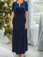 olcso Buliruhák-Női Midi ruha Karácsonyi ruha Bársony ruha Party ruha Koktélruha Elegáns Modern Parti Születésnap Estély Normál Sima Rövid ujjú V-alakú Bor Katonai zöld Sötétkék Sötétzöld Tavasz Ősz