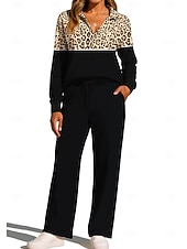 abordables Survêtements-Femmes Sweat-shirt Ensemble Survetement Jogging Pantalon Cordon de serrage Avec Poches Léopard Veste et Pantalon de Jogging Ensemble de vêtements de sport Vêtements d'intérieur Été Printemps Automne