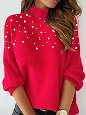 ieftine Topuri simple pentru femei-Pentru femei Bluză Culoare solidă Stilat Casual Manșon Lung Mock Gât Topuri obișnuite Zilnic Ștrasuri Negru Galben Roz Îmbujorat Roșu-aprins Maro Primăvară Toamnă Iarnă