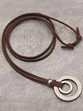 billige Menns smykker-Justerbart halskjede med lærsnor for menn og dobbeltsirkelanheng – vintage, uformelt smykke for hverdagsbruk og utendørsstil