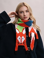 abordables Foulards pour femmes-Écharpe en tricot de renard pour femme, cache-cou d'hiver en forme d'animal mignon, châle de dessin animé doux et coloré pour vêtements décontractés, cadeaux d'extérieur et de vacances