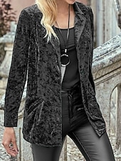 Damen Blazer Samtblazer Bequem Tasche Knöpfe Mode Einfach Party Party / Abend Regulär Umlegekragen Normale Passform Langarm Oberbekleidung Marineblau Schwarz Wein Frühling Herbst preiswerte Blazer & Anzüge-Damen Blazer Samtblazer Bequem Tasche Knöpfe Mode Einfach Party Party / Abend Regulär Umlegekragen Normale Passform Langarm Oberbekleidung Marineblau Schwarz Wein Frühling Herbst