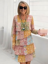 economico Abiti in chiffon-Per donna Mini Abito Abito a Tubino Vestito Casual Vestito in Chiffon Elegante Moda Moderno Quotidiano All'aperto Vacanza Vestibilità regolare Floreale Manica Lunga Girocollo Rosa Estate Primavera