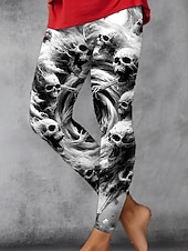 cheap Graphic Leggings-Women's Leggings Vacation Vintage Fashion Ankle-Length High Waist Graphic Skull Printing Soft Breathable Stretchy Vacation Street Causal White Blue Green Khaki Spring Fall Winter Slim Fit